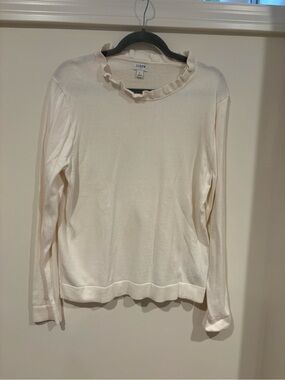 J. Crew Factory Cream Ruffle-Neck Lightweight Turtleneck Sweater